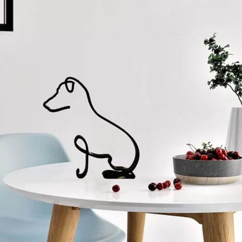 Modern Wireframe Dog Figure, Handcrafted Steel Sculpture for Home and Office Decor