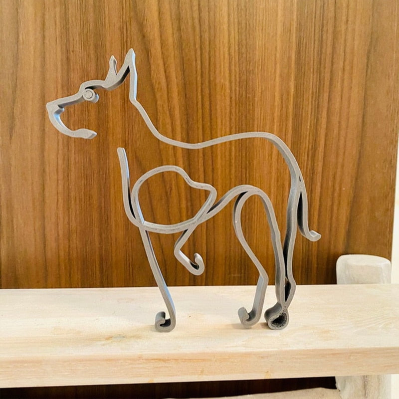 Modern Wireframe Dog Figure, Handcrafted Steel Sculpture for Home and Office Decor