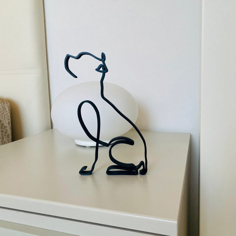 Modern Wireframe Dog Figure, Handcrafted Steel Sculpture for Home and Office Decor