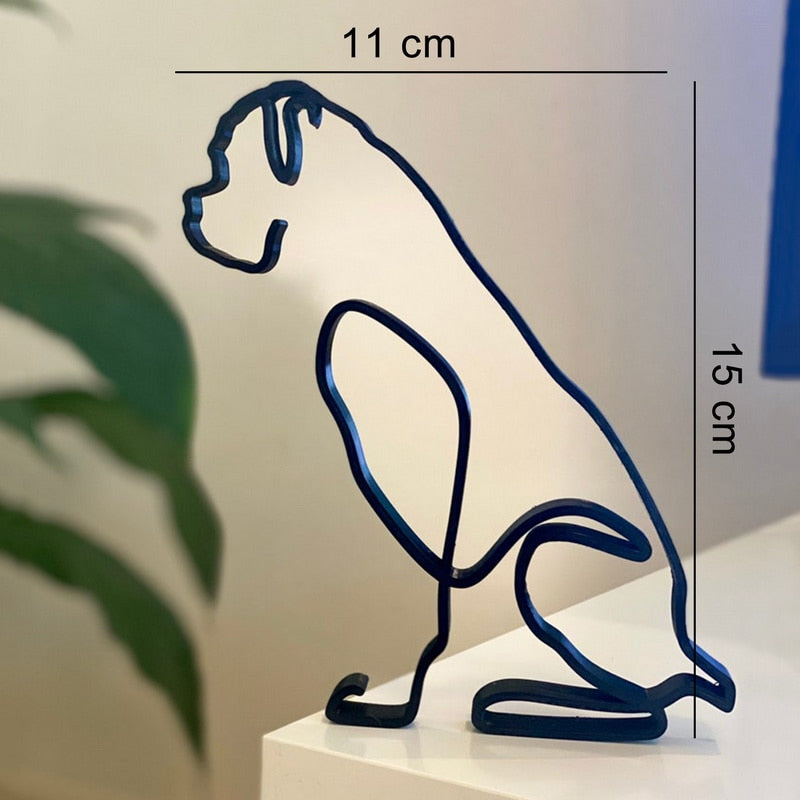 Modern Wireframe Dog Figure, Handcrafted Steel Sculpture for Home and Office Decor