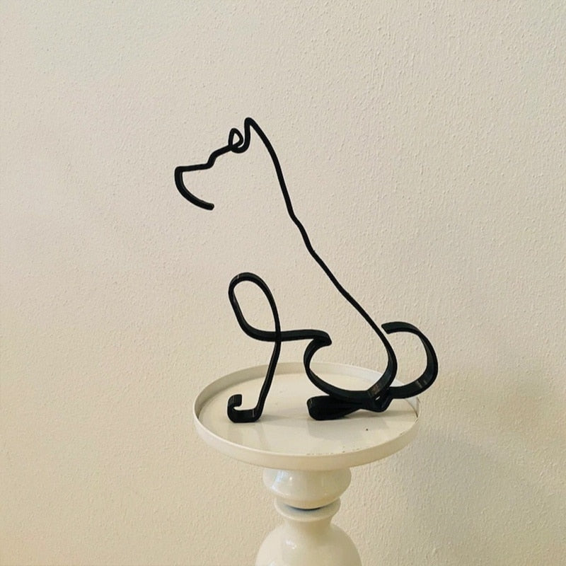 Modern Wireframe Dog Figure, Handcrafted Steel Sculpture for Home and Office Decor