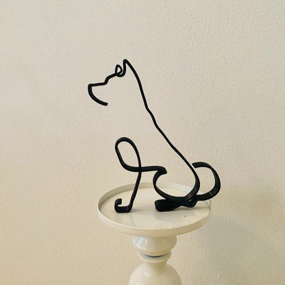 Modern Wireframe Dog Figure, Handcrafted Steel Sculpture for Home and Office Decor