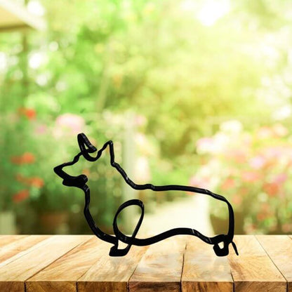 Modern Wireframe Dog Figure, Handcrafted Steel Sculpture for Home and Office Decor
