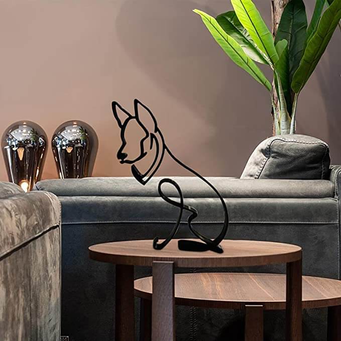 Modern Wireframe Dog Figure, Handcrafted Steel Sculpture for Home and Office Decor