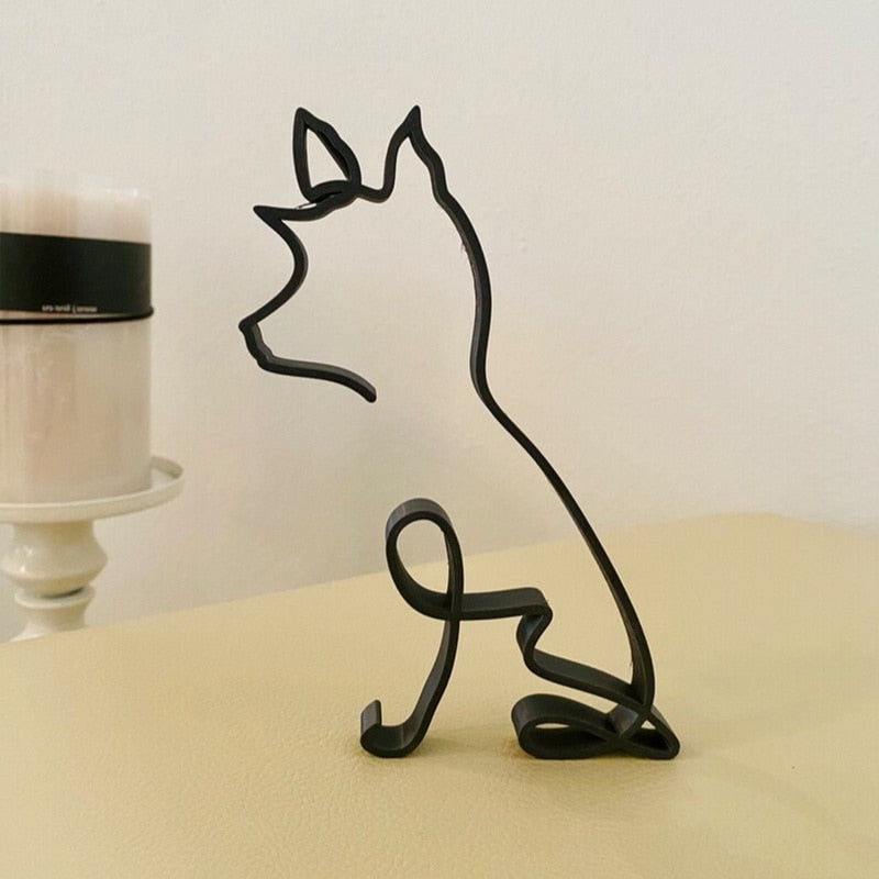 Modern Wireframe Dog Figure, Handcrafted Steel Sculpture for Home and Office Decor