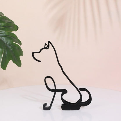 Modern Wireframe Dog Figure, Handcrafted Steel Sculpture for Home and Office Decor