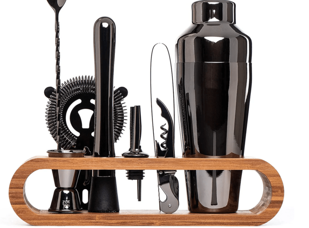 10 Piece Stainless Steel Cocktail Making Set with Shaker, Jigger, Strainer and Muddler for Home Bars