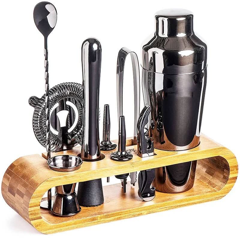 10 Piece Stainless Steel Cocktail Making Set with Shaker, Jigger, Strainer and Muddler for Home Bars