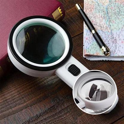 30x Optical Magnifying Glass with 12 LED Lights and 5-Inch Lens for Reading and Hobbies