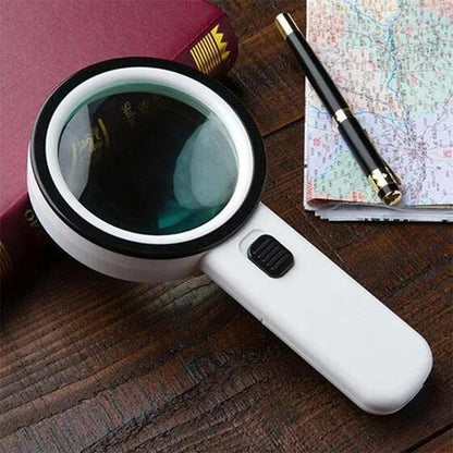 30x Optical Magnifying Glass with 12 LED Lights and 5-Inch Lens for Reading and Hobbies