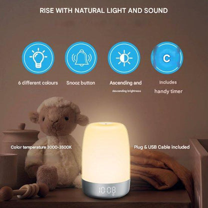 Aurora Wake-Up Light Alarm Clock with Natural Sounds, Dimmable Night Light & Dual Alarm