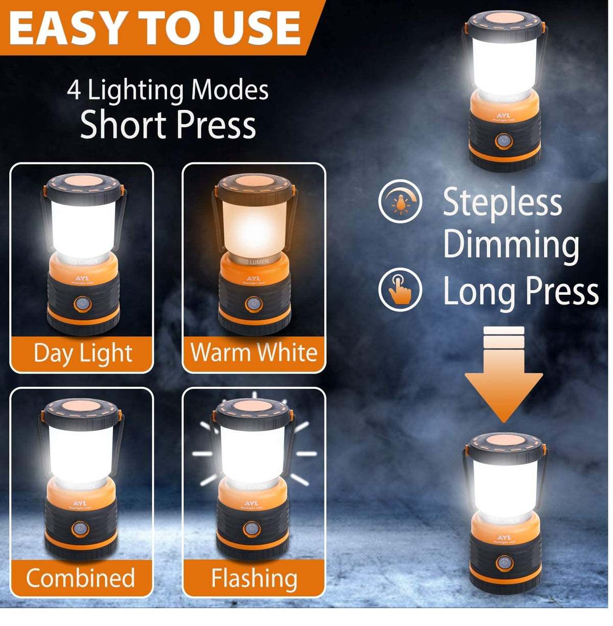 Rechargeable LED Camping Lantern - 1800 Lumens, Waterproof, 4400mAh Power Bank