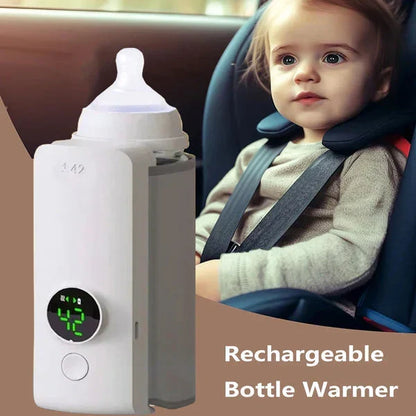 Portable Bottle Warmer - Rechargeable USB Baby Milk Heater with Digital Display Screen