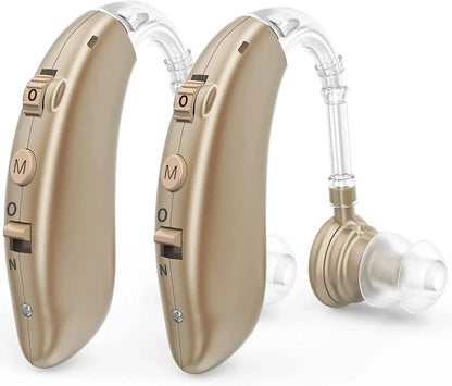 Rechargeable Behind-the-Ear Hearing Aid - Sound Amplifier with Noise Reduction, USB Charging