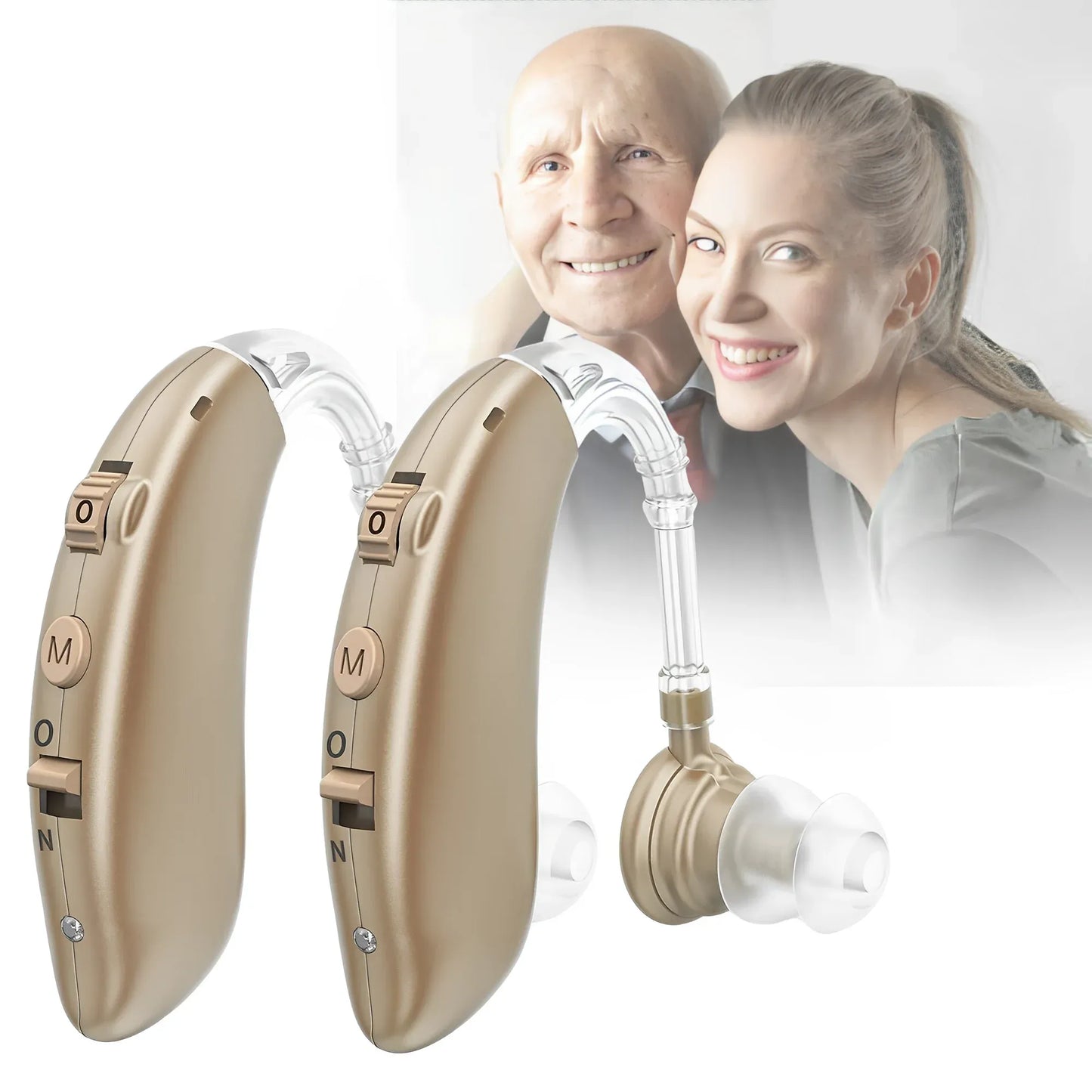 Rechargeable Behind-the-Ear Hearing Aid - Sound Amplifier with Noise Reduction, USB Charging