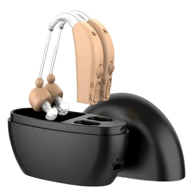 Rechargeable Behind-the-Ear Hearing Aid - Sound Amplifier with Noise Reduction, USB Charging