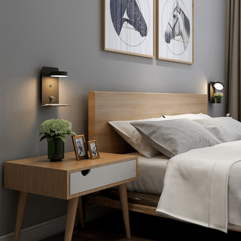 Rotating LED Lamp with USB Charging Shelf, Dimmable Dual-Color Light & Device Holder