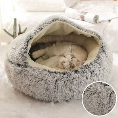 Cozy Pet Cave Bed - Soft Plush Cat & Dog Cave House, Anxiety Relief, Non-Slip Base