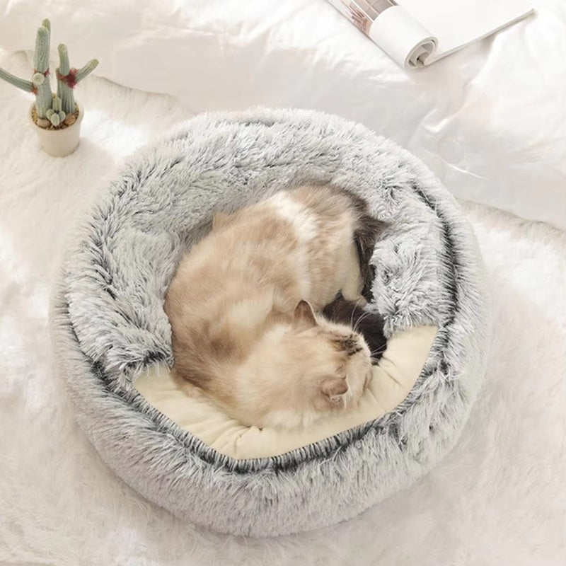 Cozy Pet Cave Bed - Soft Plush Cat & Dog Cave House, Anxiety Relief, Non-Slip Base