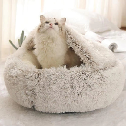 Cozy Pet Cave Bed - Soft Plush Cat & Dog Cave House, Anxiety Relief, Non-Slip Base