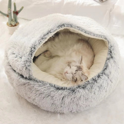 Cozy Pet Cave Bed - Soft Plush Cat & Dog Cave House, Anxiety Relief, Non-Slip Base
