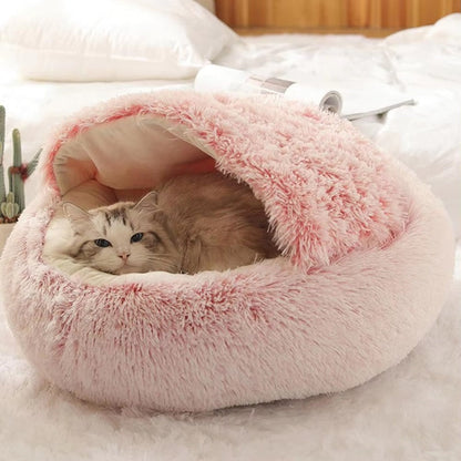 Cozy Pet Cave Bed - Soft Plush Cat & Dog Cave House, Anxiety Relief, Non-Slip Base