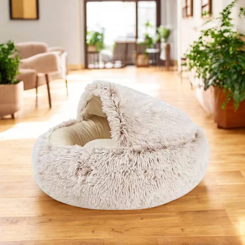 Cozy Pet Cave Bed - Soft Plush Cat & Dog Cave House, Anxiety Relief, Non-Slip Base