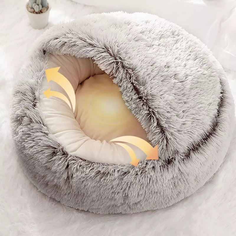 Cozy Pet Cave Bed - Soft Plush Cat & Dog Cave House, Anxiety Relief, Non-Slip Base