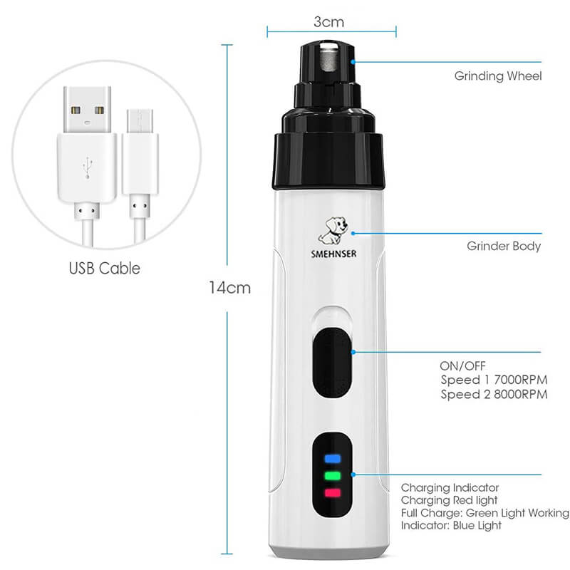 Electric Pet Nail Grinder - Quiet, USB Rechargeable Nail Trimmer for Dogs & Cats