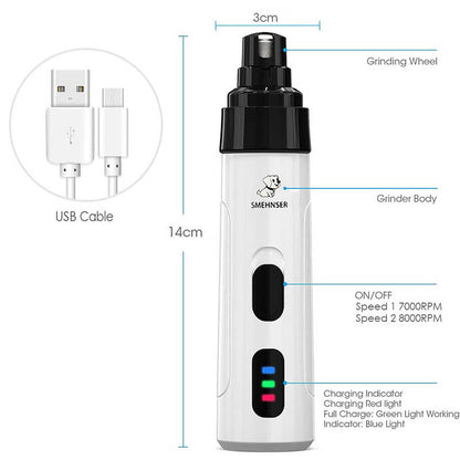 Electric Pet Nail Grinder - Quiet, USB Rechargeable Nail Trimmer for Dogs & Cats