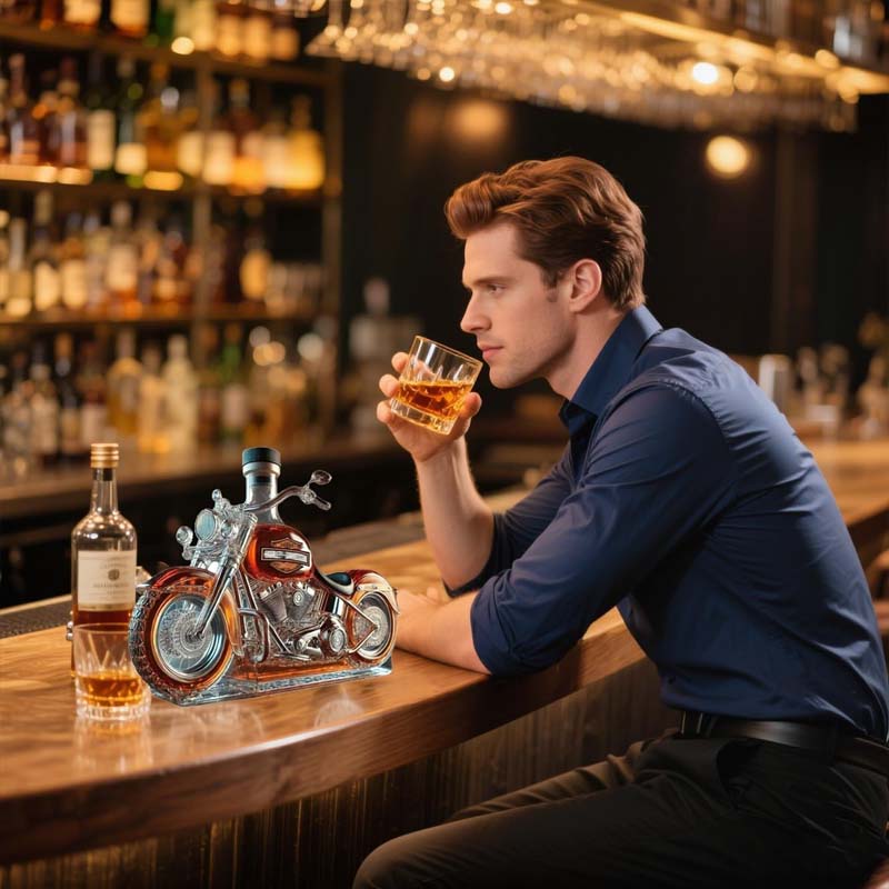 Motorcycle-Shaped Whiskey Decanter - Novelty Glass Barware for Home Bar Display
