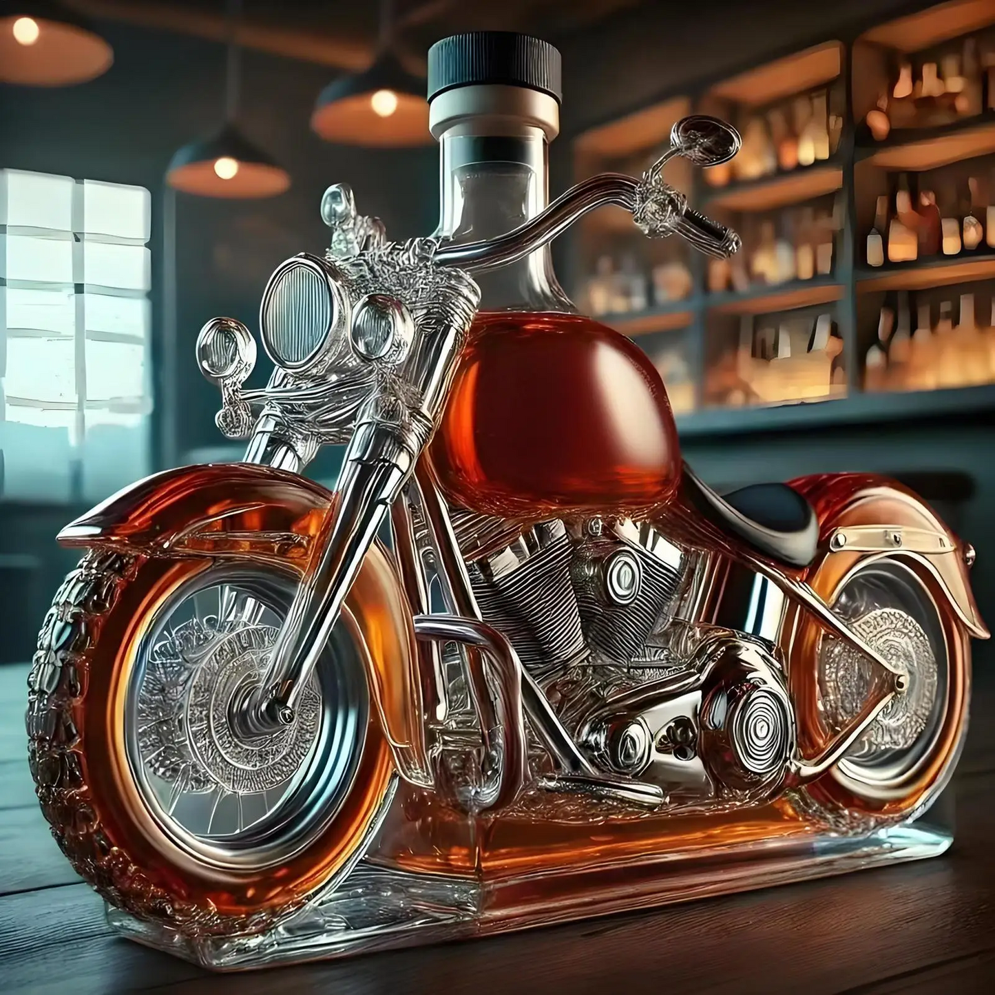 Motorcycle-Shaped Whiskey Decanter - Novelty Glass Barware for Home Bar Display