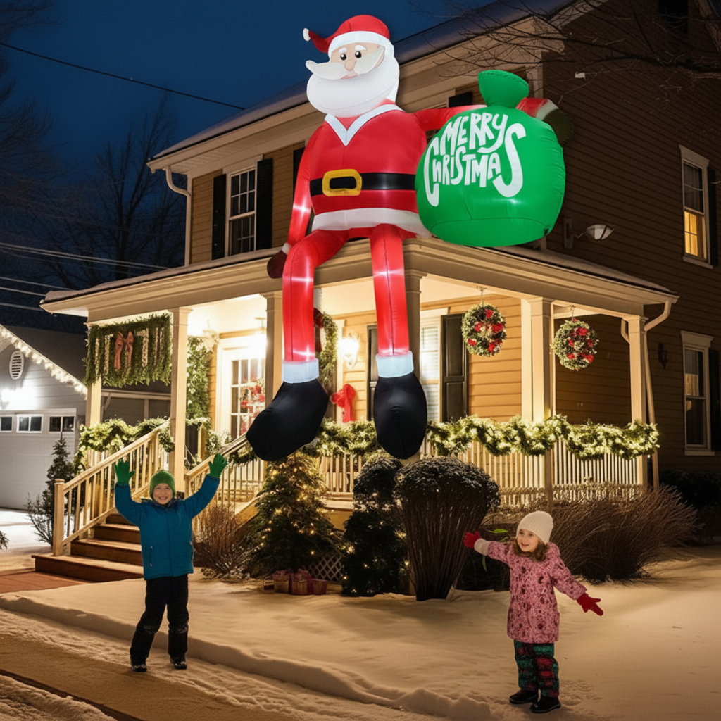 Giant 2.4m LED Inflatable Climbing Santa Claus - Weatherproof Outdoor Decoration