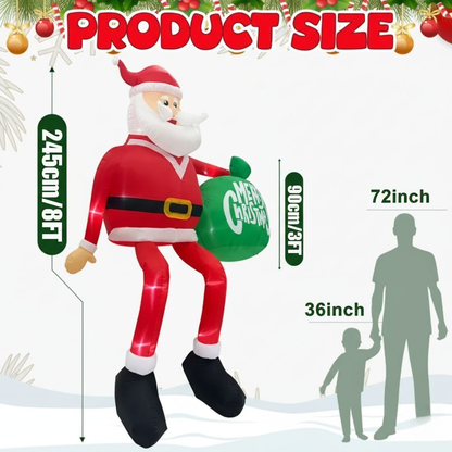 Giant 2.4m LED Inflatable Climbing Santa Claus - Weatherproof Outdoor Decoration