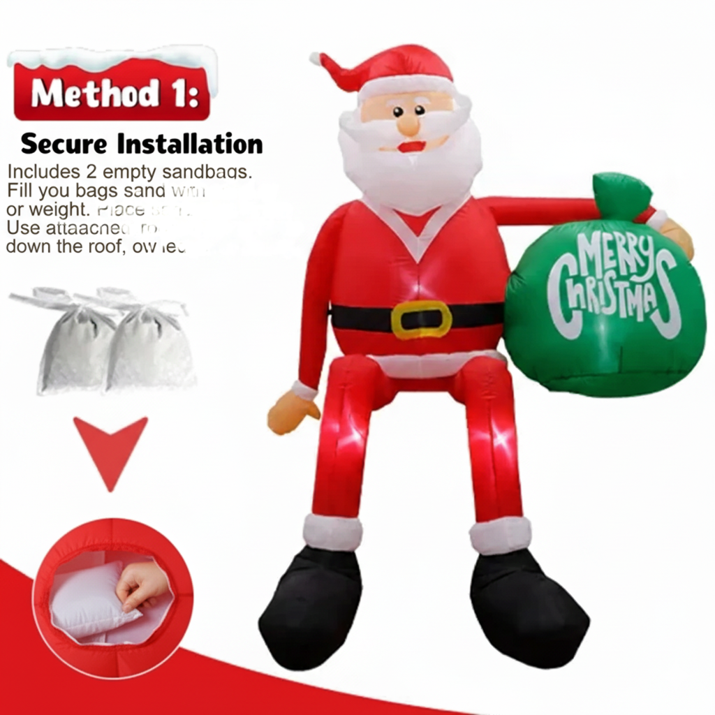 Giant 2.4m LED Inflatable Climbing Santa Claus - Weatherproof Outdoor Decoration