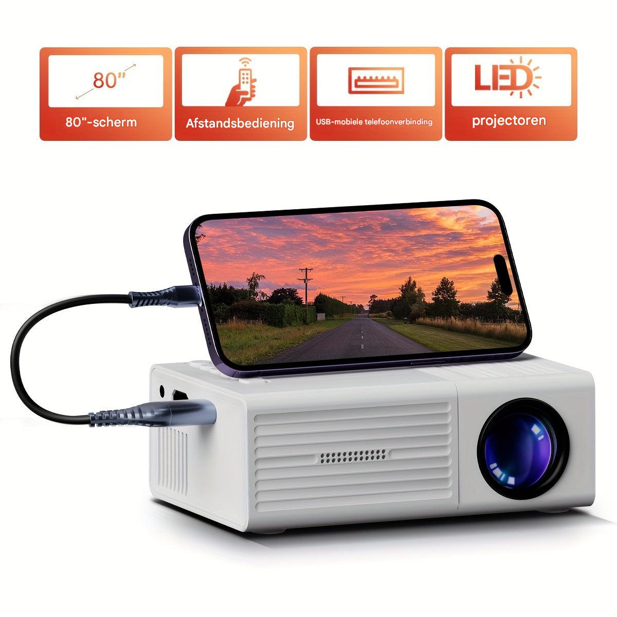 Mini HD Projector, 3000 Lumen - Portable Home & Outdoor Cinema with USB & HDMI Input
