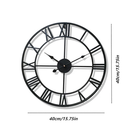 Roman Numeral Metal Wall Clock - Silent Retro Decorative Clock for Living Room & Kitchen