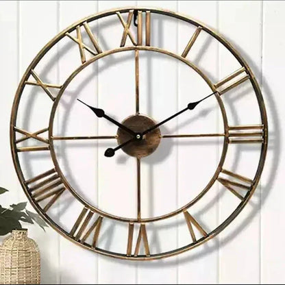 Roman Numeral Metal Wall Clock - Silent Retro Decorative Clock for Living Room & Kitchen