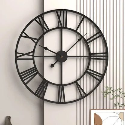 Roman Numeral Metal Wall Clock - Silent Retro Decorative Clock for Living Room & Kitchen