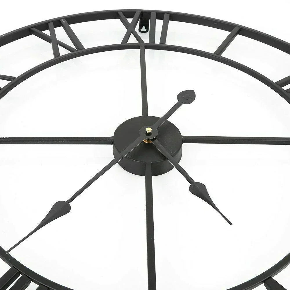 Roman Numeral Metal Wall Clock - Silent Retro Decorative Clock for Living Room & Kitchen