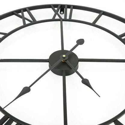 Roman Numeral Metal Wall Clock - Silent Retro Decorative Clock for Living Room & Kitchen