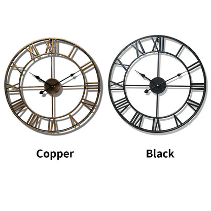 Roman Numeral Metal Wall Clock - Silent Retro Decorative Clock for Living Room & Kitchen