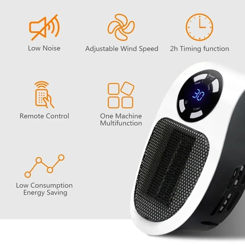 Mini Portable Quartz Space Heater with LED Display, Smart Thermostat, Timer and Overheat Protection