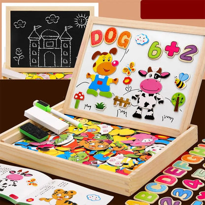 2-in-1 Wooden Magnetic Whiteboard and Chalkboard for Kids, Travel-Friendly Design