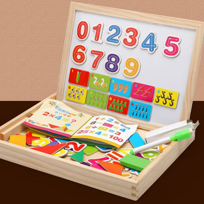 2-in-1 Wooden Magnetic Whiteboard and Chalkboard for Kids, Travel-Friendly Design