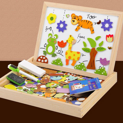 2-in-1 Wooden Magnetic Whiteboard and Chalkboard for Kids, Travel-Friendly Design