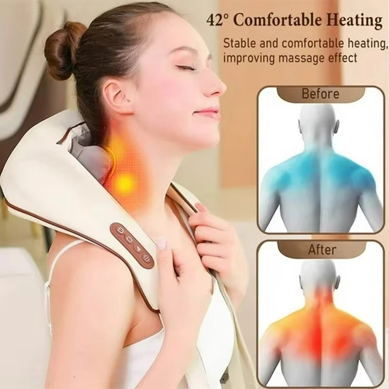 Shiatsu Neck and Shoulder Massager with Deep Kneading Nodes and Heat Function