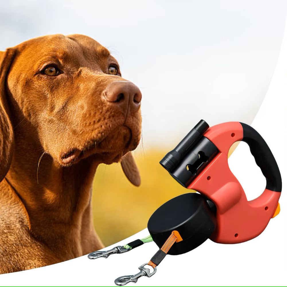 Retractable Double Dog Leash with Bright LED Light and Tangle-Free 360-Degree Rotation