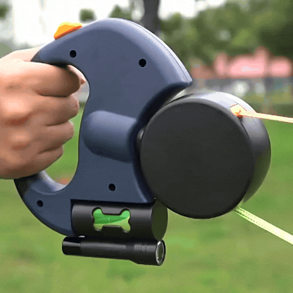 Retractable Double Dog Leash with Bright LED Light and Tangle-Free 360-Degree Rotation