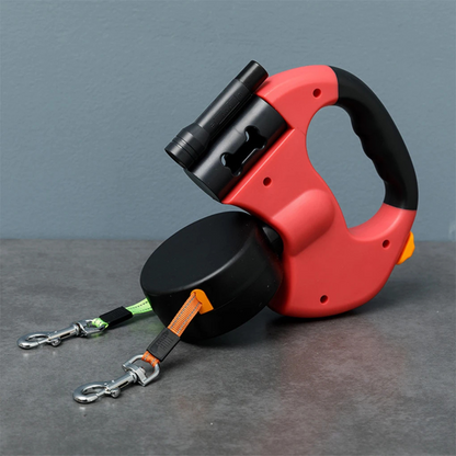 Retractable Double Dog Leash with Bright LED Light and Tangle-Free 360-Degree Rotation
